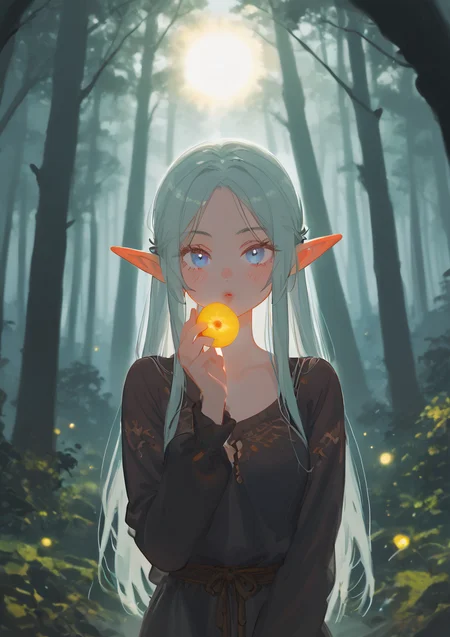 <lora:mlrdjlock-SXL:1> mlrdjlock, 1girl, looking at the viewer, forest, elf, sun kiss, dark forest, solo