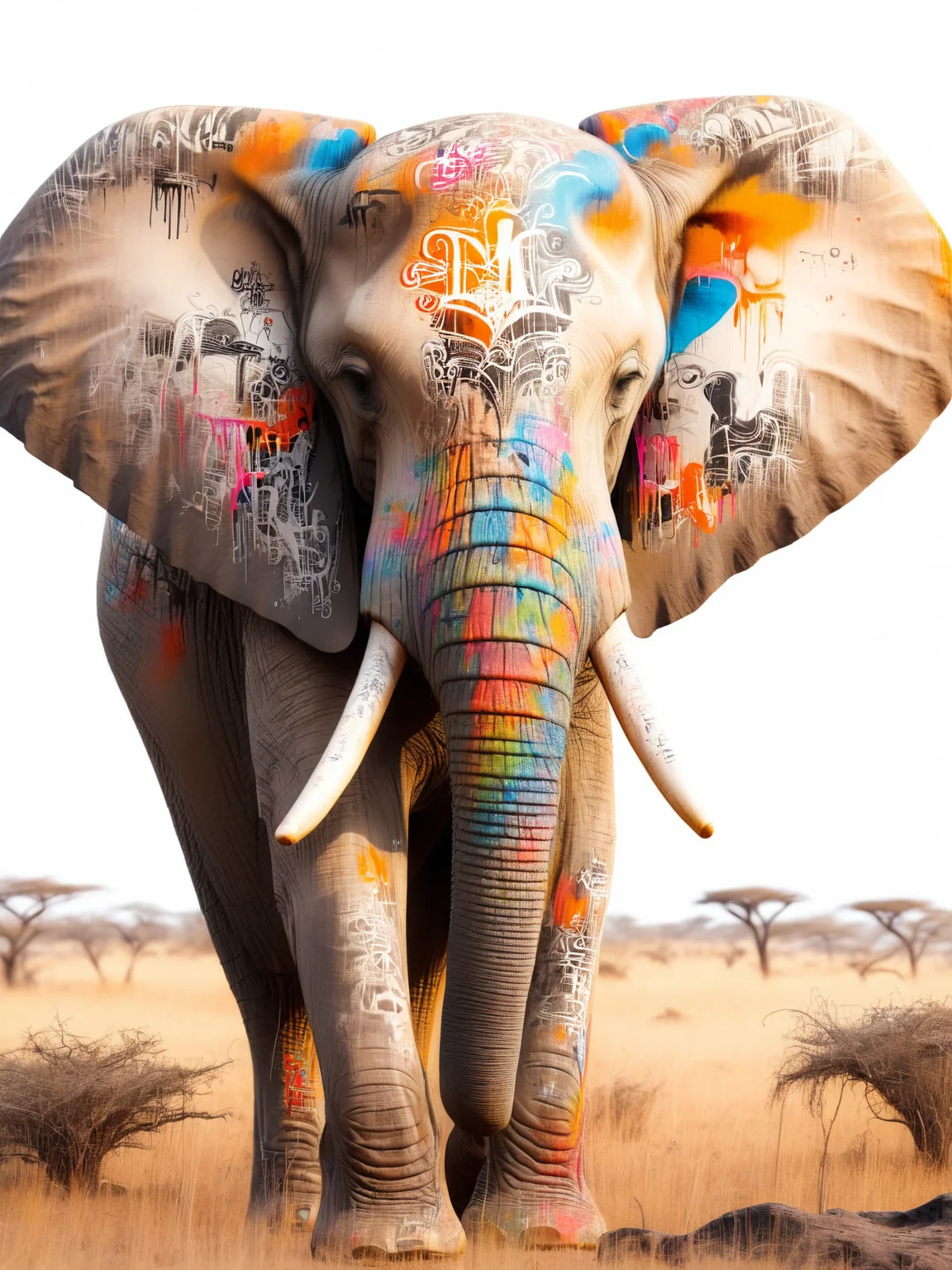 ais-graffiti elephant in the savannah <lora:Graffiti_SDXL:1>