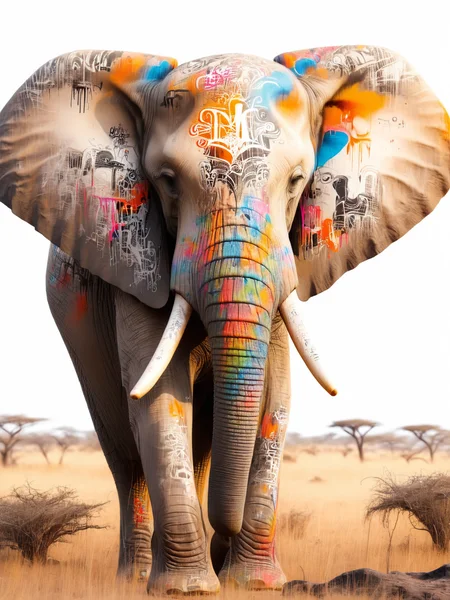 ais-graffiti elephant in the savannah <lora:Graffiti_SDXL:1>