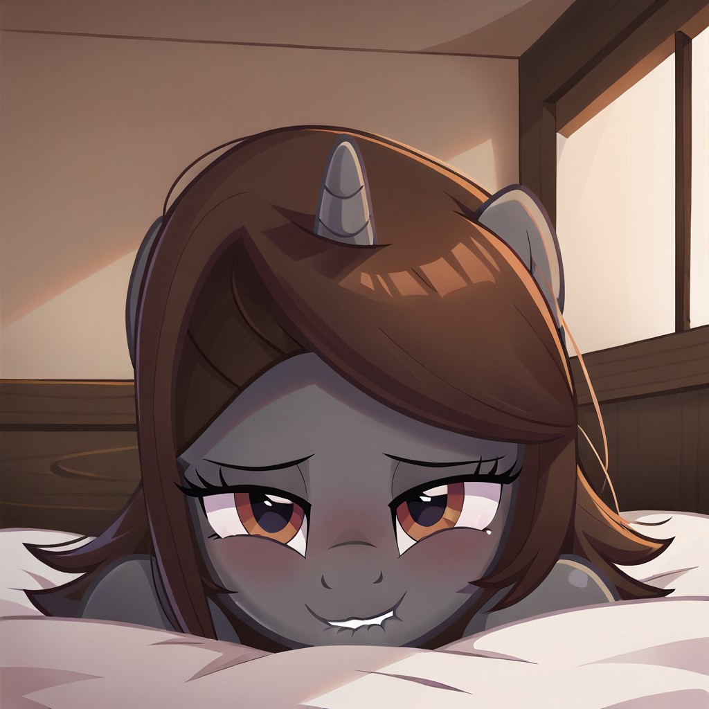 masterpiece, best quality, perfect detail, score_9, score_8_up, score_7_up, rating_suggestive, 1girl, source_cartoon, oc:sonata, pony, G4, female, show accurate, (inside bedroom), bed, on bed, solo, sexy, tail, lying on bed, crossed arms, butt, butt sticking out, exposed butt, ass up face down, pov, in heat, looking at you, lip bite, lidded eyes, sad, head facing you, head on