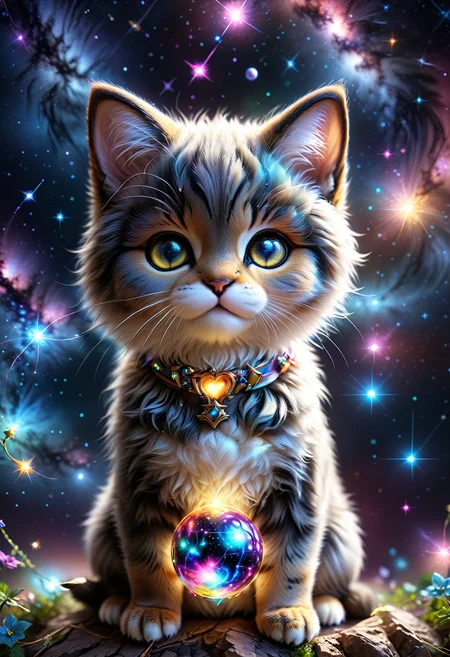 ((videogame_style))), (sharp focus:1.2), lineart, flat color, monochrome, greyscale, depth of field, bokeh, 8k, OLED, 1 baby cat, being playful, wearing ribbon choker in different colours, different fur, super cute,, The cat raises its paws towards the viewer, in the galaxy, space cat flying in the stars,lluminated by the ethereal glow of cosmic lightning, the light is reflecting shadows on the cute animal, for the viewer, it appears alive, as if a glimpse of its inner sparkle is possible, star sky, peacful and grateful atmosphere, painted hearts, magical atmosphere, close up, (((cuteness overload))), <lora:detailed_notrigger:0.9>, zhibi <lora:zhibi:0.8>, <lora:tweak-detail-xl:0.7> <lora:Jed-Cosmos-sdxl:0.7> Jed-Cosmos