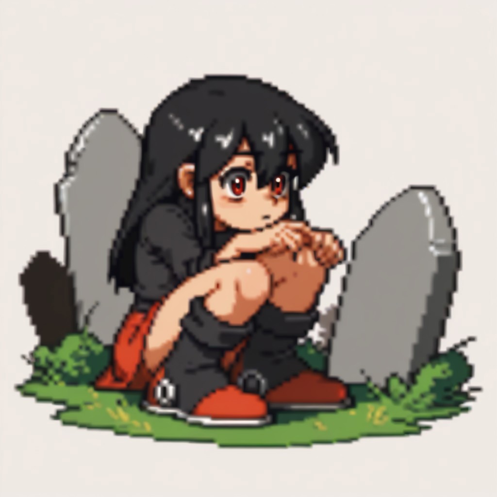 score_9, score_8_up, score_7_up BREAK RollMvC, 1girl, long straight black hair, red eyes, full body, ignoring viewer, black boots, graveyard background,