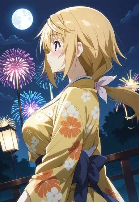 score_9, score_8_up, score_7_up, source_anime, masterpiece, best quality,perfect anatomy,rating_sage,charl, other,yellow flower print kimono,large breasts,blush,tareme,drooping eyes,shiny skin,outdoors,night,moon,fireworks,starry sky,,dynamic angle,dutch angle,solo focus,side view <lora:charl.pony:1>