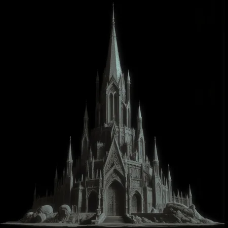 A Medieval castle with elderscrolls inspired aestetics and legend of zelda
Set against a solid dark black color background to emphasize its unsettling unnatural form that emphasizes its silhouette. The medium is not a traditional painting or illustrative medium like watercolor or ink but rather a digital 3D rendering.
MikeFranchinastyle, d4artstyle, d4concept, , bbstyle,, horror theme,, zbrush, ZBClay model of a gray sculpture, 1990's, 1990's style
