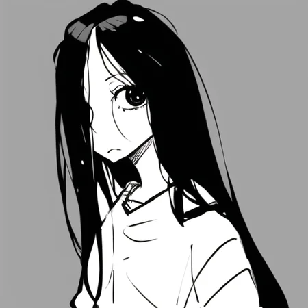 ((masterpiece)),(best quality), absurdres,sadako_yamamura,<lora:Sadakobest:0.8>,  <lora:dowmanSaymanStyle_v10:1>,doman sayman, crazy hair,bold lines, 1girl,solo, monochrome,
