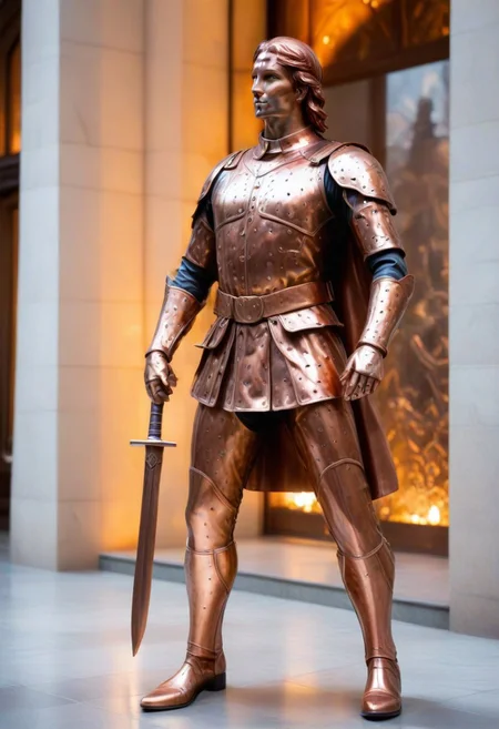 a copper statue of a warrior, muesium, marble church background
BREAK
CivChan