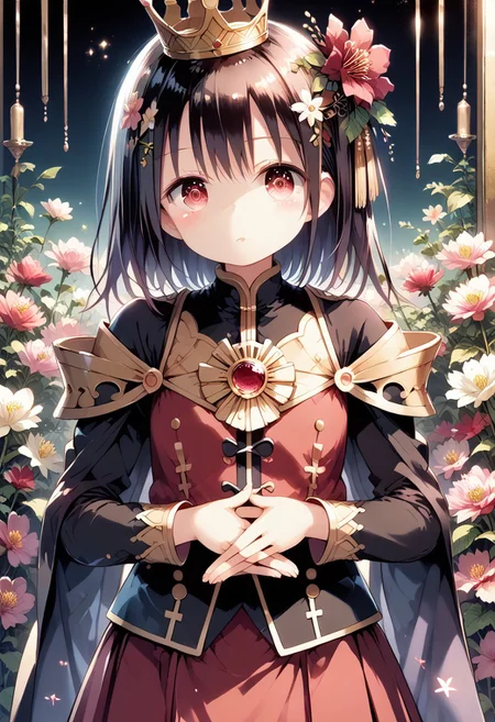 score_9, score_8_up, score_7_up, 1girl,FujisakaLP,high definition eyes, (masterpiece), (best quality), (ultra detailed),(disheveled hair),(illustration), (best shadow), detail1eye, 18 year old beautiful girl, masterpiece, best quality, 8K animation, detailed fingers, precise fingers, not unnatural hands, illustration, 1 girl, solo, pink bob cut, gold crown, flower hair ornament, sagging eyes, red mini skirt, YUI