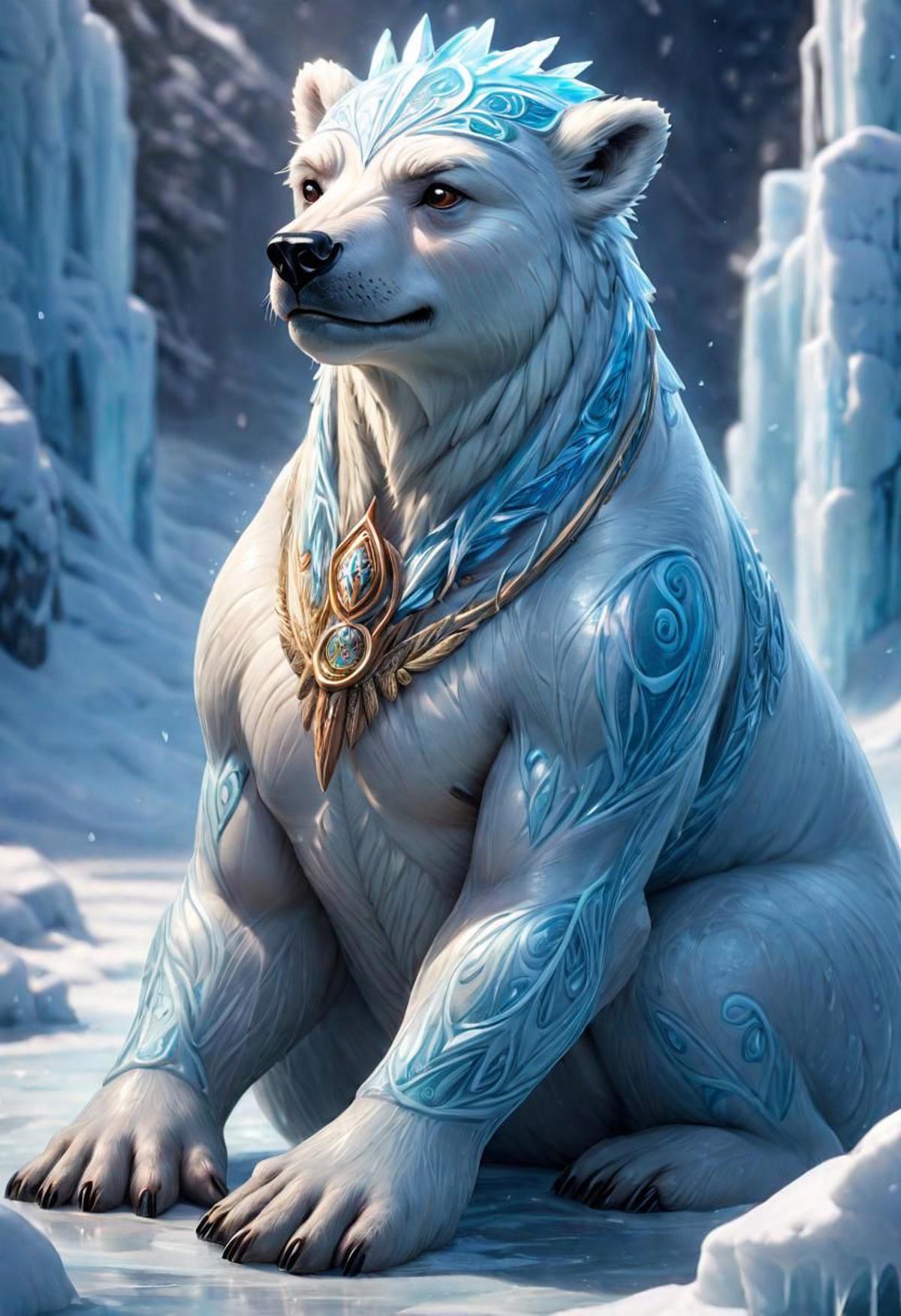 masterpiece, best_quality, ultra-detailed, very detailed, nsfw, shallow depth of field, (skin texture), (realistic texture skin), 
isometric style (menacing ice polar bear seal totem) <lora:LoromXL_Druidic_Naturalism:0.6>, vibrant, stunningly beautiful, crisp, detailed, sleek, ultramodern, warm natural highlights, dark aquamarine shadows, high contrast, luminous reflections, rtx on, subsurface scattering, dynamic hdr tone mapping, volumetric lighting, screenspace reflection, Physically-Based Rendering, Unity WÄtÄ environmental water . vibrant, beautiful, crisp, detailed, ultra detailed, intricate
covered in druidic ice armour <lora:LoromXL_Druidic_Naturalism:0.6>, luminous reflections, rtx on, subsurface scattering, dynamic hdr tone mapping, volumetric lighting, screenspace reflection, Physically-Based Rendering, Unity WÄtÄ environmental water