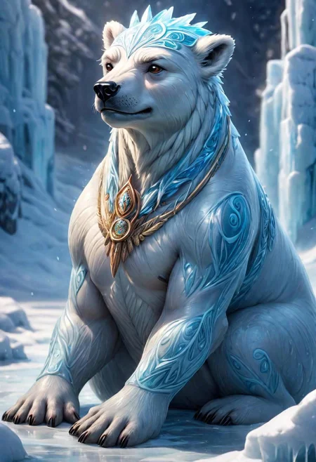 masterpiece, best_quality, ultra-detailed, very detailed, nsfw, shallow depth of field, (skin texture), (realistic texture skin), 
isometric style (menacing ice polar bear seal totem) <lora:LoromXL_Druidic_Naturalism:0.6>, vibrant, stunningly beautiful, crisp, detailed, sleek, ultramodern, warm natural highlights, dark aquamarine shadows, high contrast, luminous reflections, rtx on, subsurface scattering, dynamic hdr tone mapping, volumetric lighting, screenspace reflection, Physically-Based Rendering, Unity WÄtÄ environmental water . vibrant, beautiful, crisp, detailed, ultra detailed, intricate
covered in druidic ice armour <lora:LoromXL_Druidic_Naturalism:0.6>, luminous reflections, rtx on, subsurface scattering, dynamic hdr tone mapping, volumetric lighting, screenspace reflection, Physically-Based Rendering, Unity WÄtÄ environmental water
