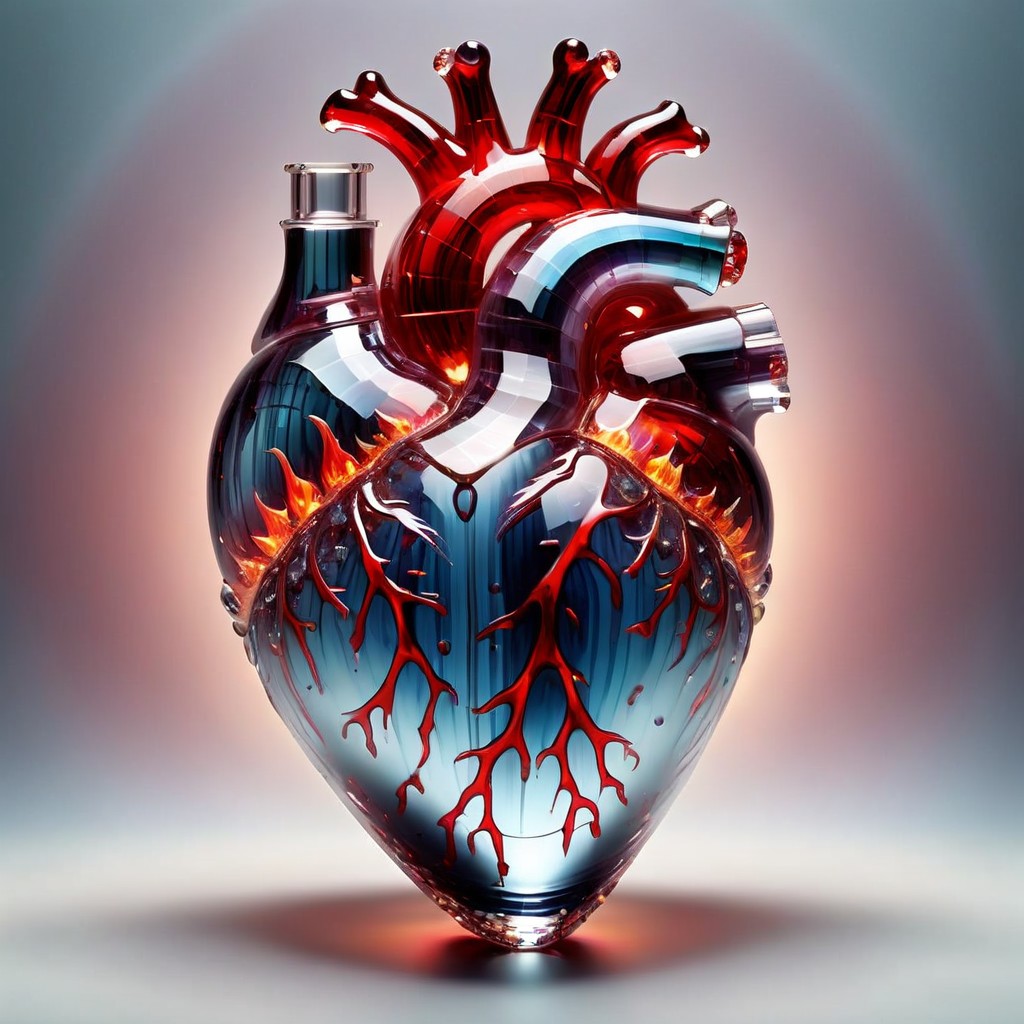 cs-cr1stal-v2 illustrative Op Art photograph, a coloured picture of a (silver-tinted:0.33) anatomical heart, dripping red flames, very detailed, award-winning