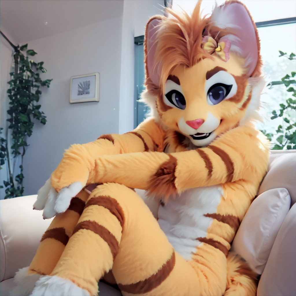 score_9, score_8_up, score_7_up, score_6_up, score_5_up, score_4_up, source_anime,  CuteFurry, furry, sitting, living room, couch, happy