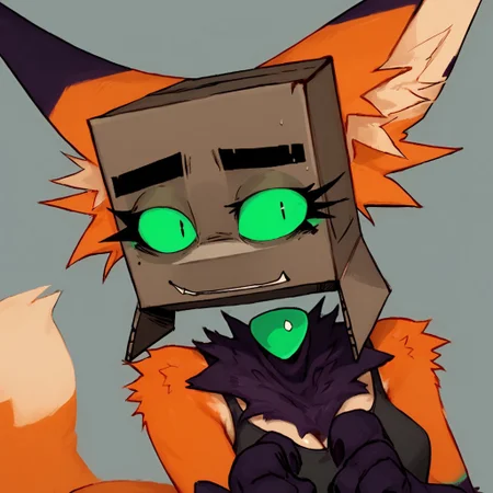 score_9, score_8_up, score_8_up, foxiboxi,box head,fox,green sclera,1girl,solo