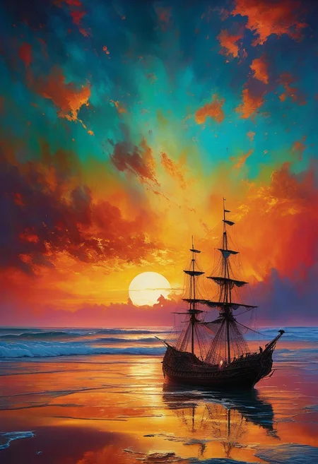 (sailing on vast expansive completely viscous liquid dreamscape gooey organic surface material with gleaming:1.28) sap, (pitch black dark midnight:1.2), miniature (immense scale magnificent ancient tattered pirate ship flying at world's edge:1.4), (multicolor vibrant RGB spectrum blended mixing:1.2), (lava:0.4) (lamp, swirling amorphous liquid rising bubbling into sky hovering floating, bioluminescent glowing:1.26) particles, (sloshing backwash), non-newtonian (fluid:1.24), (prismatic color grading), 4k, highres, best quality, dramatic, cinematic, epic, (concept art, digital art, realistic, professional masterpiece, dynamic, (curvilinear perspective), tilt shift, iris blur, bokeh, sharp clarity:1.2), zavy-flrscnc, fine intricate details, interior lit, great lighting, dappled soft lighting, volumetric lighting, detailed highlights, rim lighting