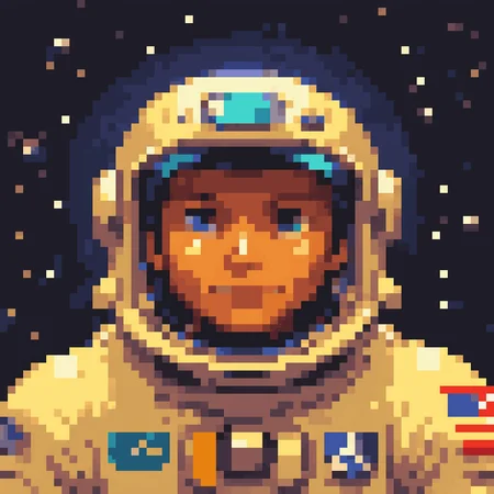 A astronaut on space, pixel art, PixArFK, <lora:PixelArtRedmond-Lite64:1>