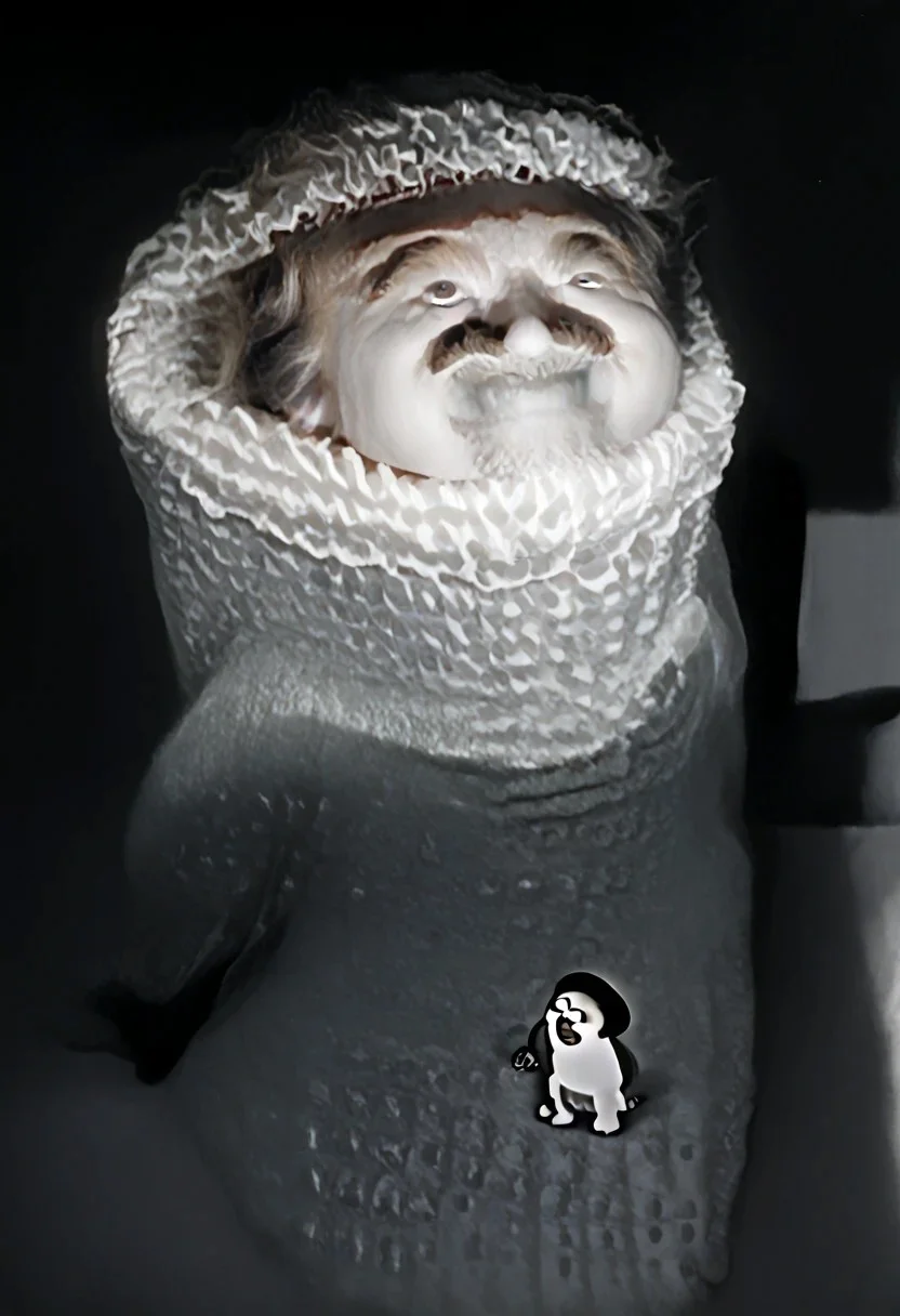 (((black and white, monochrome, greyscale))),((Banana, half peeled, half peeled banana, eating, biting, from above, fully clothed, small man with mustache, top hat, kenbis, chibi, chibi, male only, dancing, male, male chibi, monocle, art deco, thick mustache, comically large mustache, handlebar mustache, tiny, multiple men, shrunk, microxl, some little guys, 2 men, high angle, from above)), bwMovies, realistic, photo, vintage photo, ((very small man, small man, a small man, a man who is small, a small man)) suit, an unapologetically small human male, black and white, smiling, very happy, euphoric, ecstatic, wonderful small men, large smile, huge smile, muscular, muscles, indoors, cinema, movie theater, detailed background