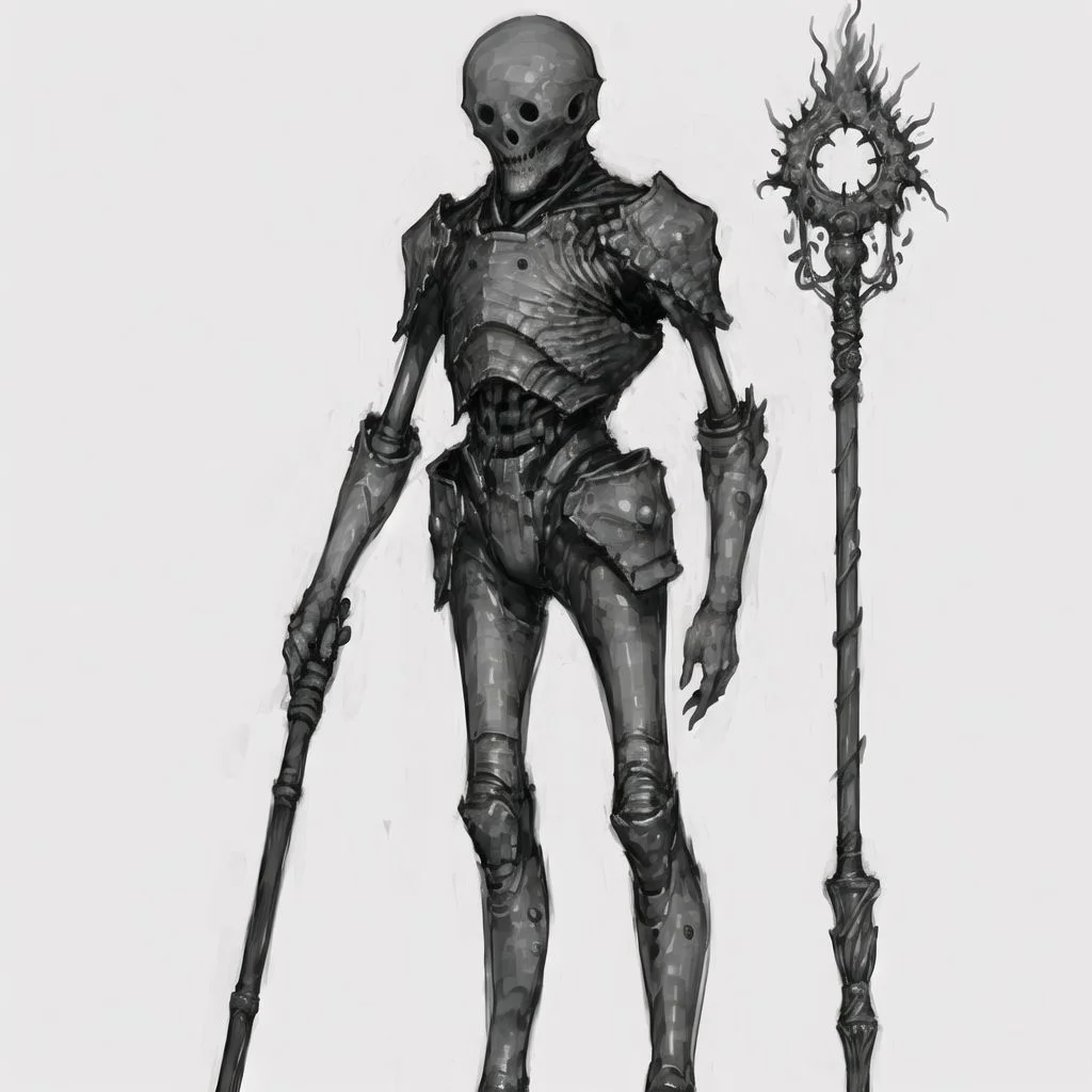<lora:arielp:1.0>,
(arielpstyle:1.0), dark, horror, creepy, creepy-looking, painting, lovecraftian, grease, painting \(medium\), brush stroke,
arielpstyle, a drawing of a creepy looking creature holding a staff and a staff of fire in its hand, with a scab - like body on the back of the head, greyscale, monochrome, white background, solo, simple background