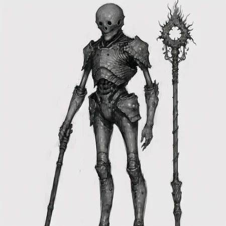 <lora:arielp:1.0>,
(arielpstyle:1.0), dark, horror, creepy, creepy-looking, painting, lovecraftian, grease, painting \(medium\), brush stroke,
arielpstyle, a drawing of a creepy looking creature holding a staff and a staff of fire in its hand, with a scab - like body on the back of the head, greyscale, monochrome, white background, solo, simple background