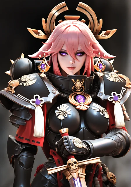 upper body,Yae Miko,
edgAdepta, 1girl, solo, weapon, one handed sword, lips, blood, rose, gauntlets, skull ,wearing edgAdepta,power armor,pauldrons,skull emblem, <lora:edgIllustriousXLAdeptaSororitas-000004:0.85>
very aesthetic, masterpiece, best quality, very aesthetic, highres, absurdres, sensitive