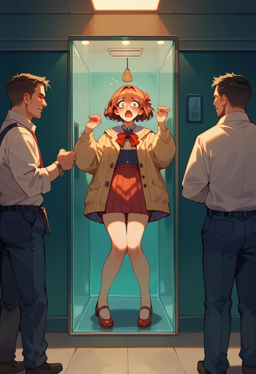 score_9, score_8_up, score_7_up, best quality, masterpiece, source_anime, zPDXL2, BREAK 1girl, crowd of people in front,  scared , transparent locker , <lora:inside_of_locker_r1:1.3>