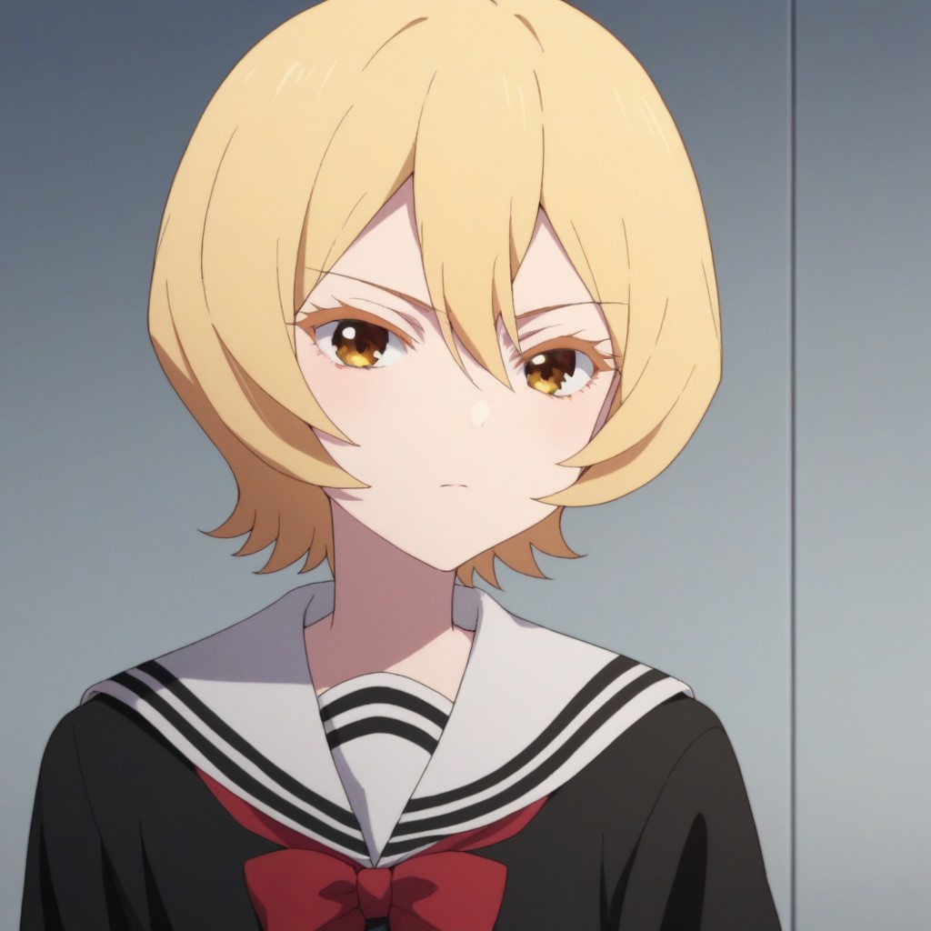 Score_9, score_8_up, score_7_up,  Tsuyuno, blonde hair, short hair, school uniform