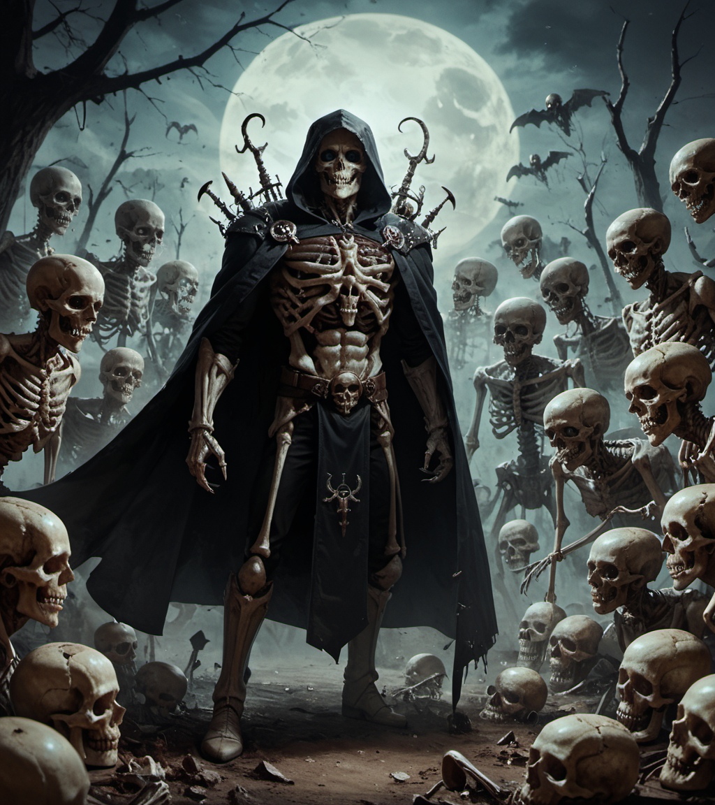 score_9, score_8_up, score_7_up, score_6_up, zPDXL, Skeletal necromancer with ivory skin and hollow eye sockets filled with ghostly light. Wearing a cloak made of intricately woven small bones and sinew. Molding a colossal bone golem in a vast ossuary, surrounded by floating skulls and animated skeletons, necromancy, magic, action shot, ,realistic, realism, highly detailed, perfect quality, high quality, photorealistic, <lora:Concept Art Twilight Style SDXL_LoRA_Pony Diffusion V6 XL:0.8>, <lora:sinfully_stylish_SDXL>