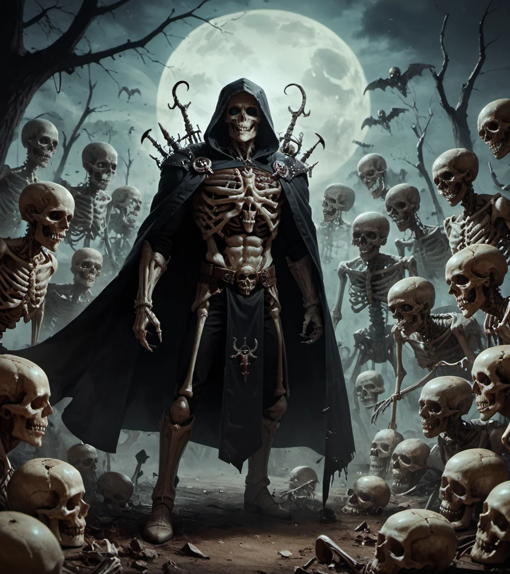 score_9, score_8_up, score_7_up, score_6_up, zPDXL, Skeletal necromancer with ivory skin and hollow eye sockets filled with ghostly light. Wearing a cloak made of intricately woven small bones and sinew. Molding a colossal bone golem in a vast ossuary, surrounded by floating skulls and animated skeletons, necromancy, magic, action shot, ,realistic, realism, highly detailed, perfect quality, high quality, photorealistic, <lora:Concept Art Twilight Style SDXL_LoRA_Pony Diffusion V6 XL:0.8>, <lora:sinfully_stylish_SDXL>
