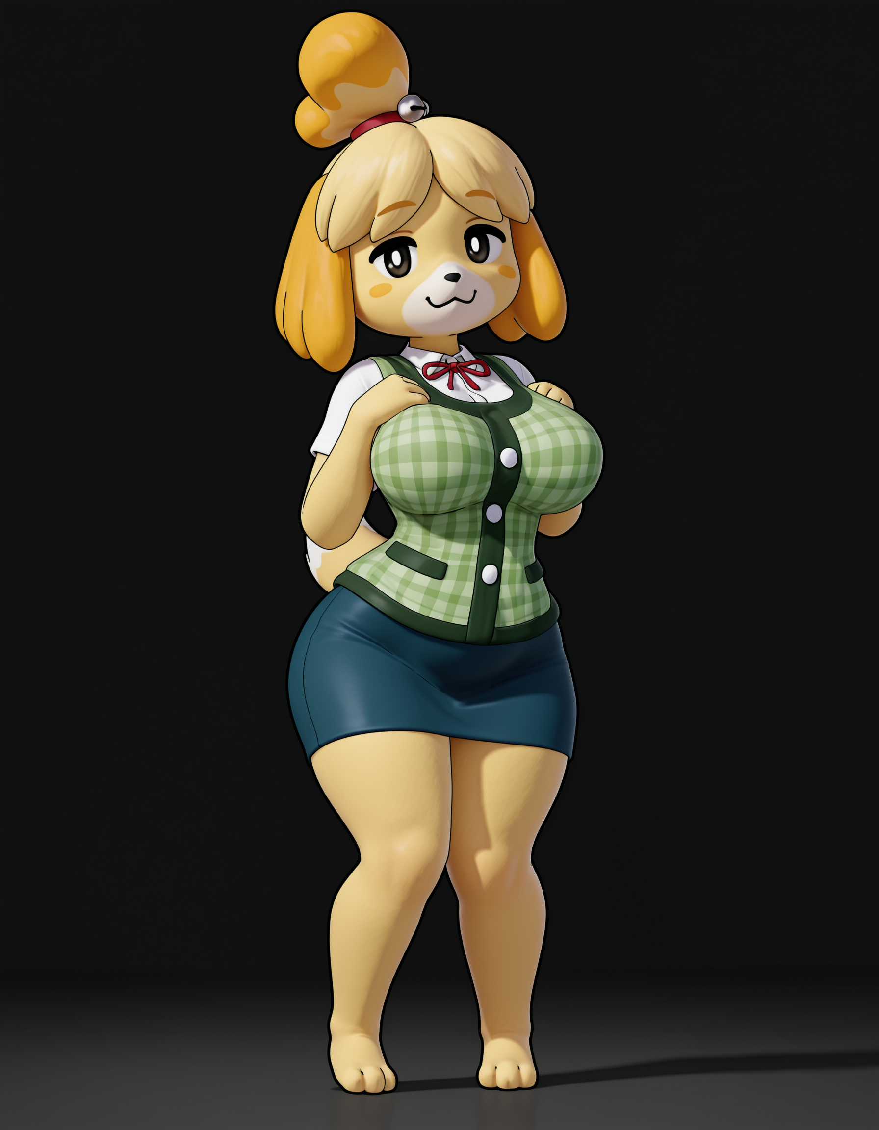 furry, solo,  <lora:anaroth_ILL:1.25> anaroth_style, 3d, black outline, cel shading, large breasts, 
isabelle \(animal crossing\), clothed, full body,, masterpiece,best quality,amazing quality