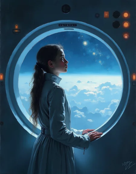 oil painting of a young petite teen on a futuristic space station, standing by a large circular window (illuminator) with a breathtaking view of Earth and stars in the background. She is wearing a sleek, lightweight, futuristic outfit made of metallic materials, designed for comfort and mobility in low gravity. Her posture is relaxed but thoughtful, one hand resting gently on the frame of the window, while she gazes out into the cosmos with a serene, slightly wistful expression. Soft ambient lighting from the control panels around her casts a subtle glow, accentuating the high-tech, sterile environment. The interior of the space station features smooth, minimalist surfaces with glowing blue and white accents. Ultra-realistic textures, cinematic composition, and a calm, ethereal atmosphere, emphasizing the grandeur of space and her reflective mood.
Focus on the girl, shadow and light, Masterpiece, intricate lines, intriguing atmosphere, sharp magnificent details, delicate features, elaborate details, (2\3 rule composition:0.5), ultra detailed, romantic, Rembrandt lighting, brush stroke, lovely, del1cate_balance style, novuschroma, in the style of Rembrandt. vantablack <lora:style_of_Rembrandt_FLUX_135:.8> <lora:- Flux1 - vanta_black_V2.0:.6> <lora:113_novuschromaFLX_1:.3> <lora:neeeg_f1:-1>