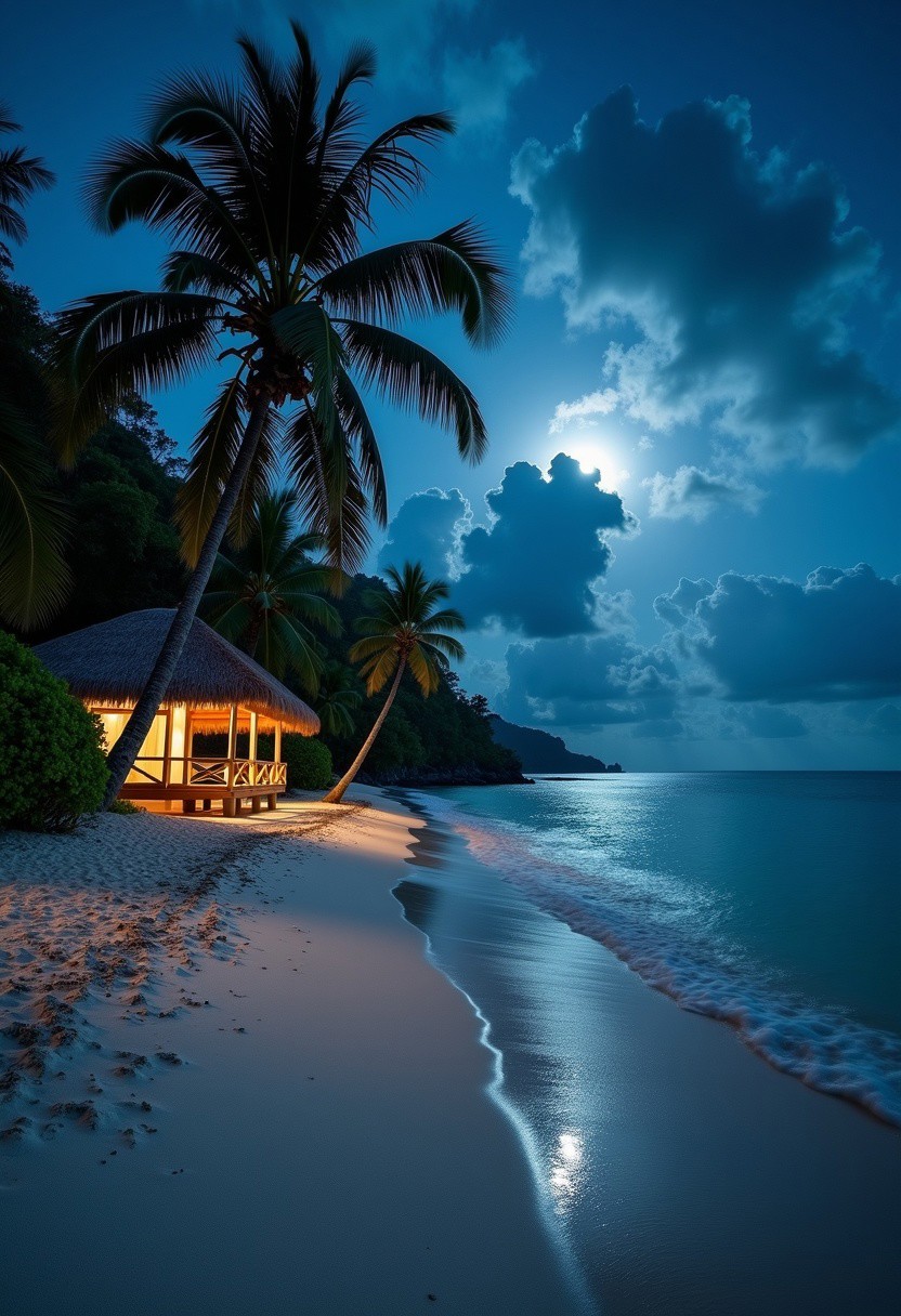 A tropical island with no one around and a private beach?  Yeah that does sound nice.  At night.