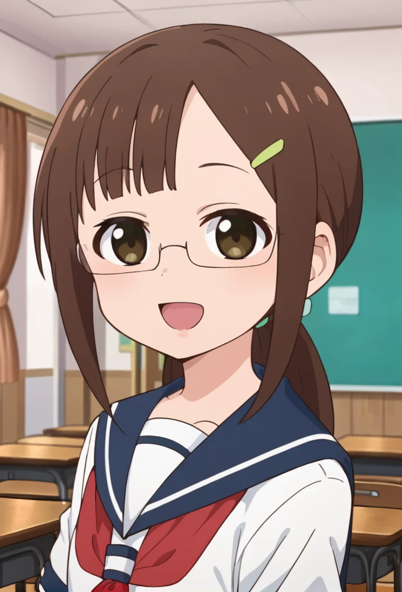 <lora:kotone:0.8> kotone, smile, serafuku, looking at viewer, smile, open mouth, classroom,