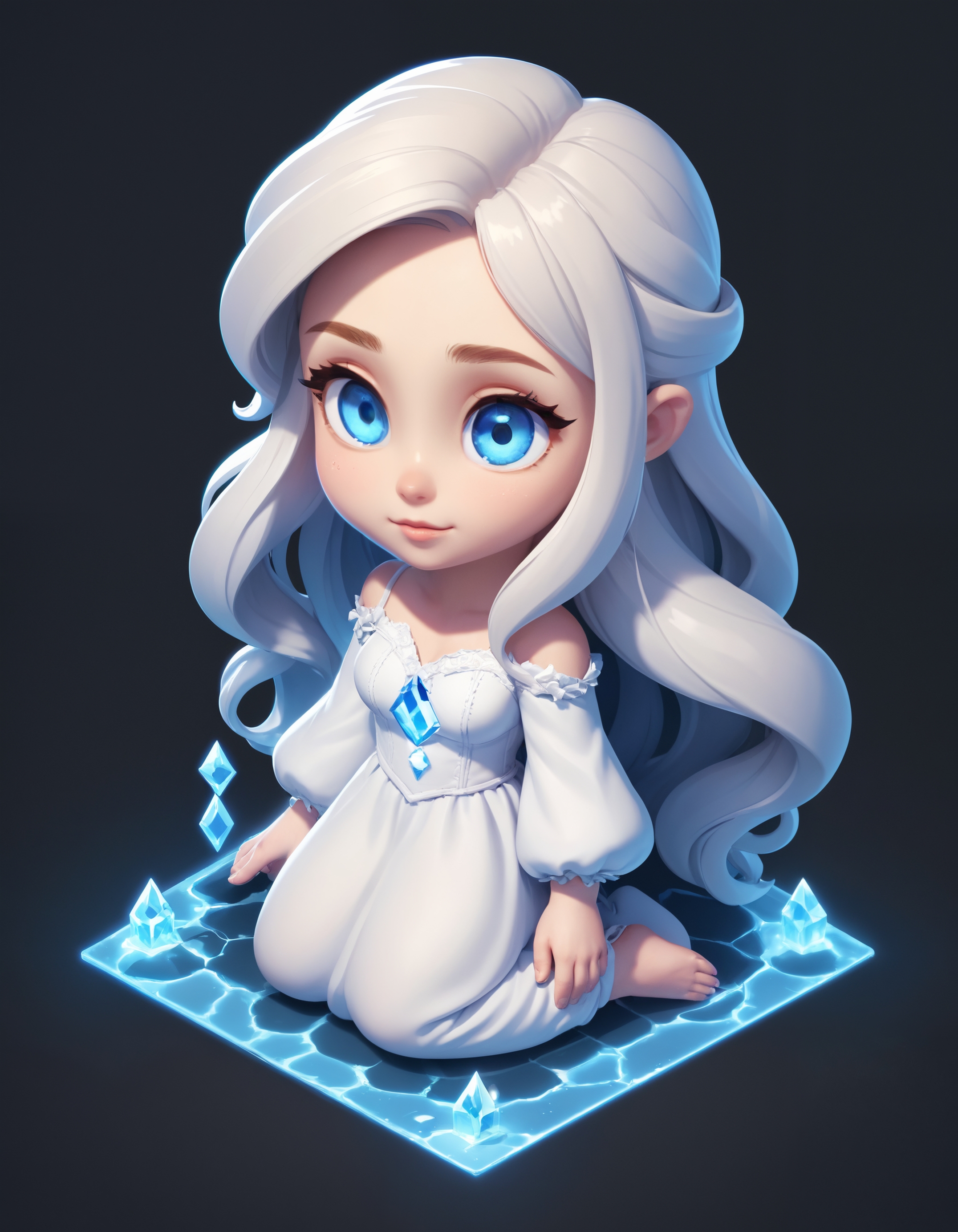 ghost rapunzel, glowing blue eyes, isometric, zavy-ctsmtrc, art,