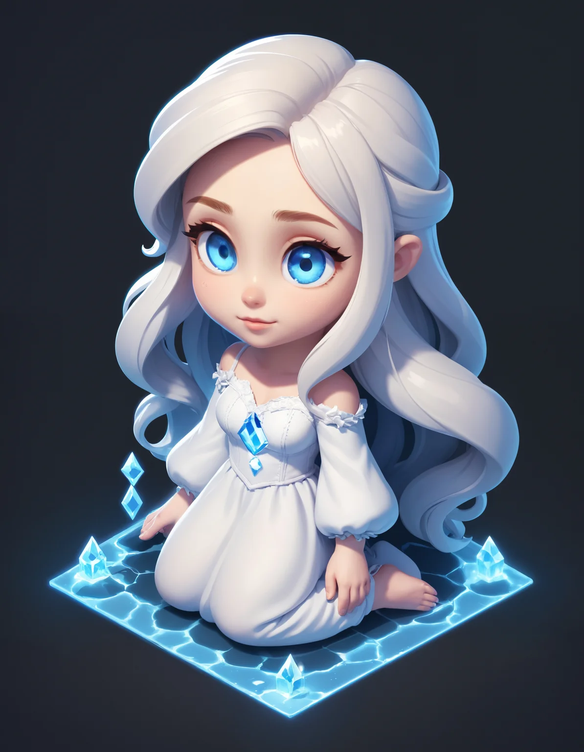 ghost rapunzel, glowing blue eyes, isometric, zavy-ctsmtrc, art,
