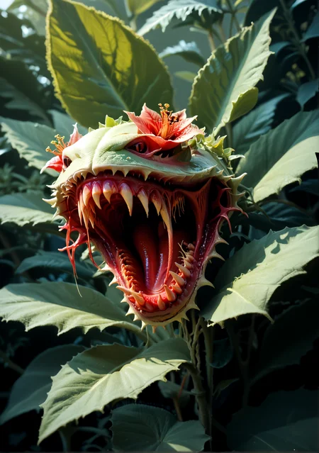 score_9, score_8_up, score_7_up, score_6_up, evil plant, no human, creature, sharp teeth, flora, close-up