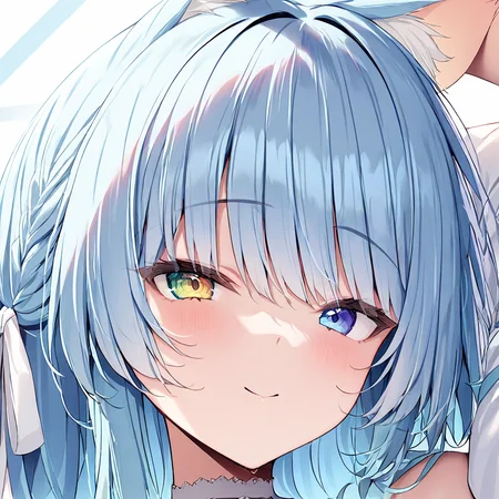 1girl,close-up,head focus,light blue hair,heterochromia,masterpiece, best quality, very aesthetic, absurdres , <lora:yatanukikey face XL-v1:1>