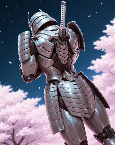 <lora:Silver_Samurai_(Marvel_Comics)_(Illustrious)_(AD):1> Silver Samurai, robot, armor,
((
exterior, traditional Japanese noble's estate home, cherry blossoms, night sky,
dutch angle, dynamic action, male focus, solo, fully armored, villain, hyper glossy body, powerful, superiority, back view, arms crossed,
)),
BREAK: very awe, aesthetically pleasing, masterpiece, best quality, amazing quality, very aesthetic, depth of field, absurd details, depth of field, atmospheric rendering, natural shading, soft shading,
BREAK: lazympos, lazypos (3),