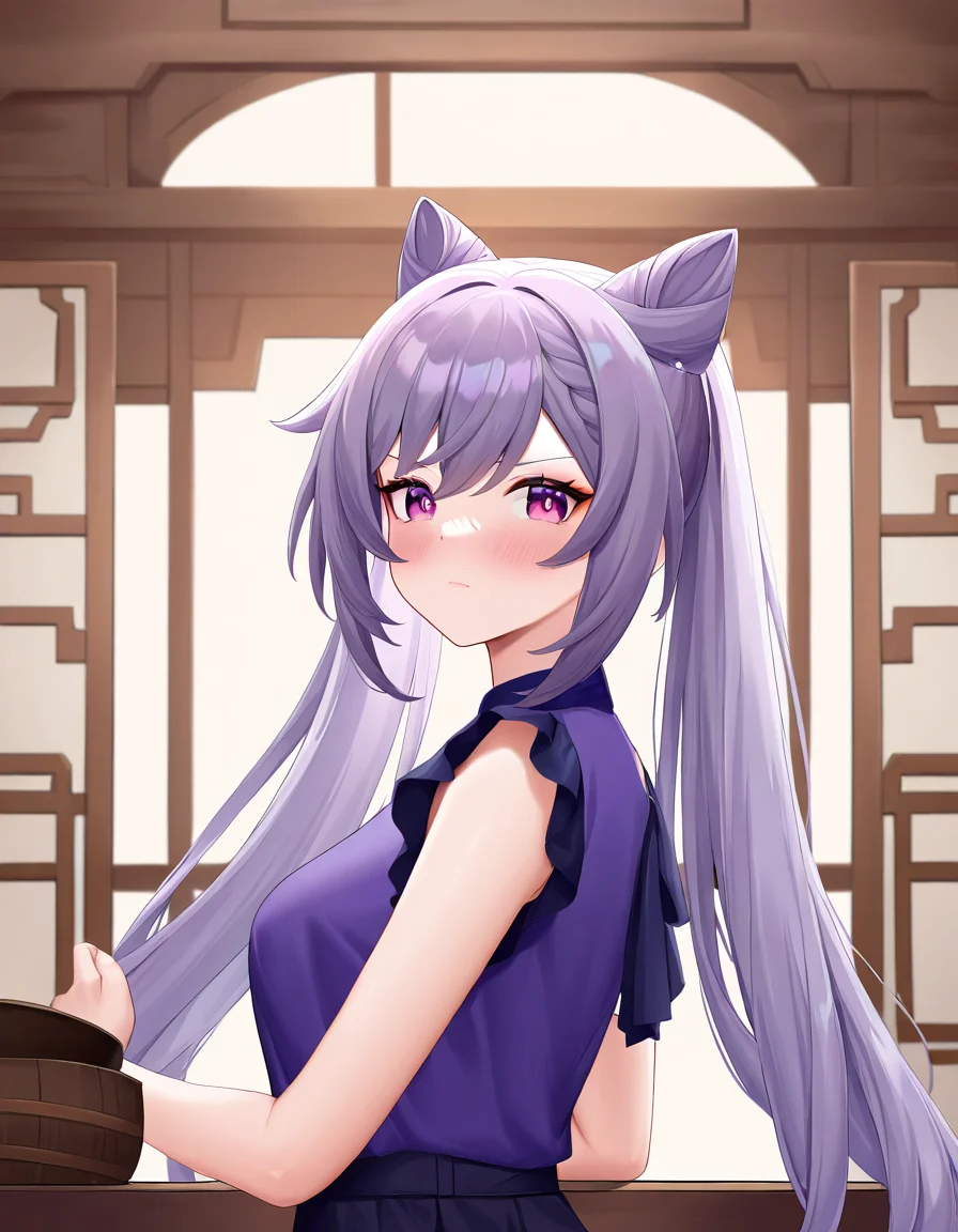 <lora:OO:1>,blush,long hair,1girl,looking at viewer,keqing \(genshin impact\),, masterpiece, best quality, very aesthetic, absurdres,newest, incredibly absurdres,