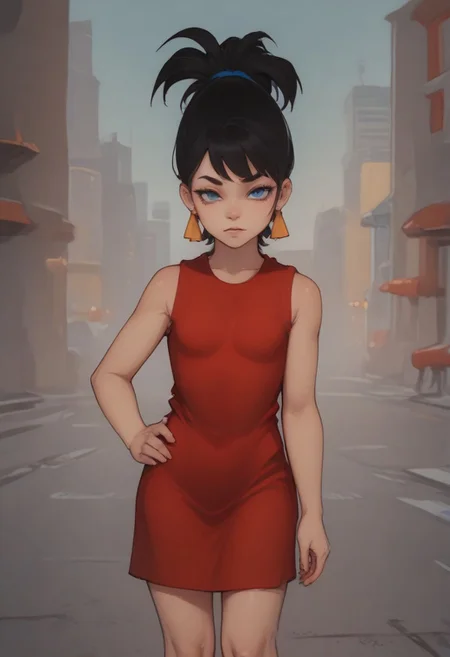score_9, score_8_up
1 furry girl, solo, zvezdochka, red dress, sleeveless, small breasts, blue eyes, earrings, black hair, ponytail, looking at viewer, one hand on hip, standing, sexy pose, outdoors, street, seductive
<lora:zvzd_pdxl-000009:0.7>