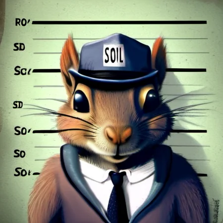 a mugshot of a gangster squirrel <lora:rob_sheridan_drawing_style:1>
