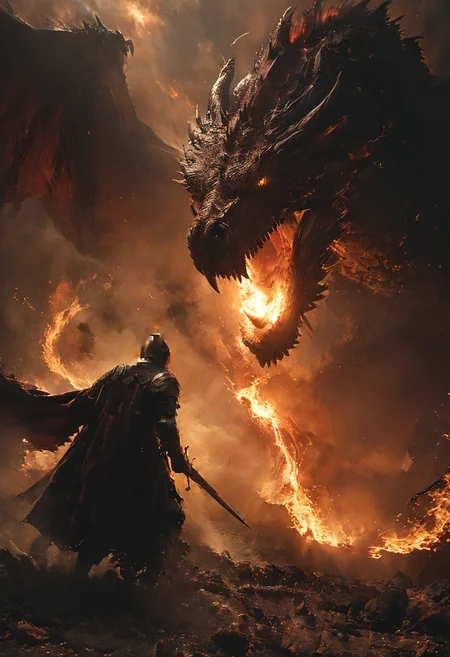 very dark focused flash photo, amazing quality, masterpiece, best quality, hyper detailed, ultra detailed, UHD, perfect anatomy, portrait, dof, hyper-realism, majestic, awesome, inspiring,Capture the thrilling showdown between the ancient templar knight and the colossal sand boss in an epic battle amidst swirling dust and desert sands. Embrace the action and chaos as these formidable forces clash in the heart of the dunes. cinematic composition, soft shadows, national geographic style, (scary, horror, gore, blood, violence:1.4), (red glowing eyes), (lightning strike), (flame breathing dragon:1.3), (flaming inferno:1.5), (movement, motion, action, whirlwind:1.3),
,
<lora:zavy-cntrst-sdxl:0.45>,
<lora:extremely_detailed_SDXL:0.3> extremely detailed,
<lora:xl_more_art-full_v1:0.45>, <lora:XL_boss_battle:1.25> Bosstyle,
<lora:Dark_Novel:0.5>,
<lora:spotlight:0.6> dark theme, looking to the side, silhouette