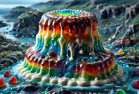 high quality, (Domination of the blue color:2), Jellystyle, stone bridge<lora:bad_prompt_version2-neg:1> <lora:By bad artist -neg:1> <lora:Jelly_Style:1> (rainbow color grading:1.5). (Icing milk:2). (Sugar coating :1). berry made of jelly. River of milk. ais-chocsauce Mountains. Crystallized Sugar Rain. The floor is covered with honey. Multi-colored Jellystyle bears.
(Fish) Made of gum with glowing precious stones is shown into the jello realm. From the right of the frame, the Jellystyle cat.
CastleBreizh XL Mk8 on the left.
Asymetric composition, dynamic pose, field of depth, grass in the foreground. Close-up view from below.