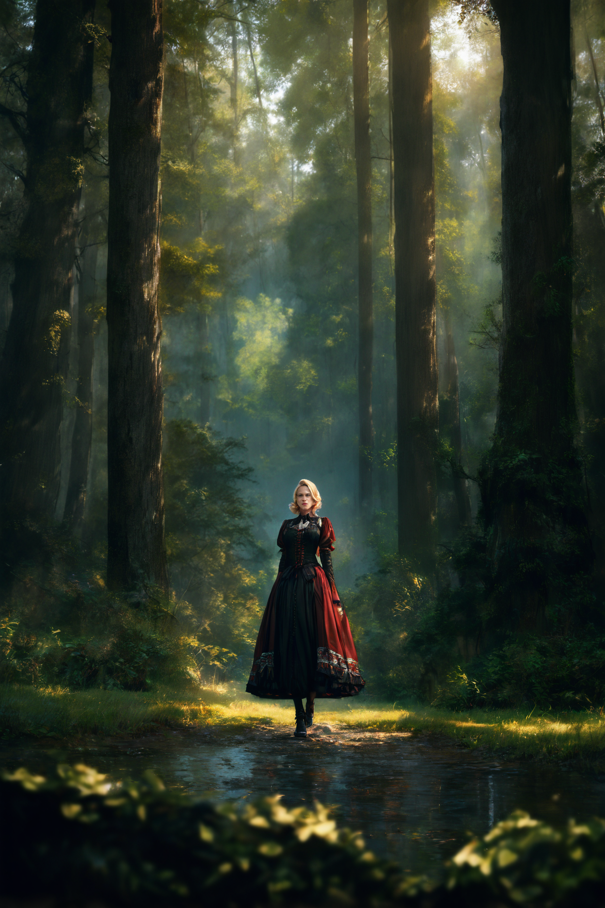 masterpiece,high score,great score,absurdres, Dirk Crabeth, <lora:tw1l1ght:1>,(tw1l1ght, realistic, depth of field, movie still, Clarice Beckett, international gothic, concept art),with trees in the background, .
