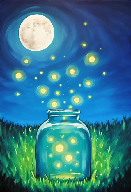 <lora:StylizedNightscape_IXL:1.0>, N1ght, solo, sky, glowing, moon, bottle, grass, full moon