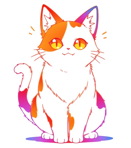 masterpiece, best quality, amazing quality, chubby calico cat, meow, uwu, looking at viewer, no humans, <lora:RareGhost_v2:0.8> (ragh0:1.3) (monochrome:1.2), simple white background, no humans, solo, full body, color gradient, colorful minimalism,, masterpiece, best quality, amazing quality