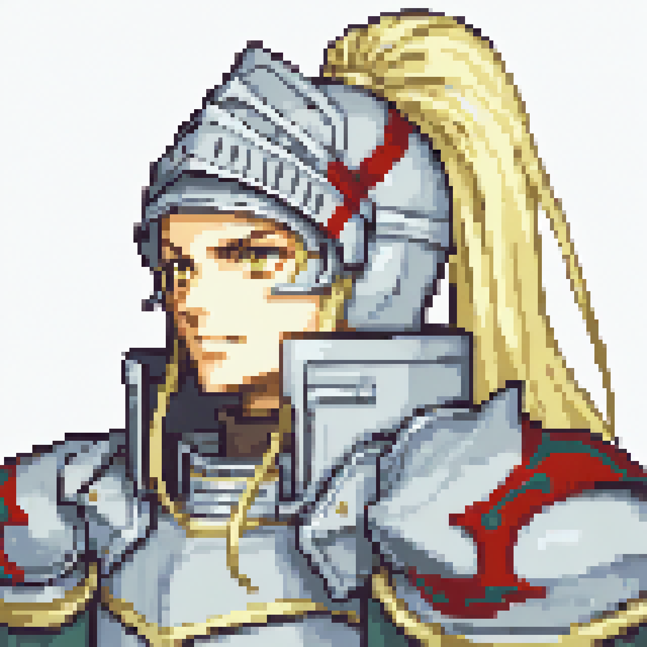 score_9, score_8_up, score_7_up, source_anime, 1girl, <lora:zs_FEGBAPortraitsXL:1> fegbaportraits, portrait, white background, <lora:JadeFE-pdxl:1> defJade, long hair, ponytail, sidelocks, helmet, knight, pauldrons