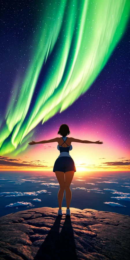 score_9, source_anime, score_8_up, score_7_up, 1girl:skindentation:.5, 1girl:solo:.5, huge breasts, pov, aurora:starry sky:.5, horizon:sunset:.3, dynamic pose, perspective, depth of field, scenery, outstretched arms