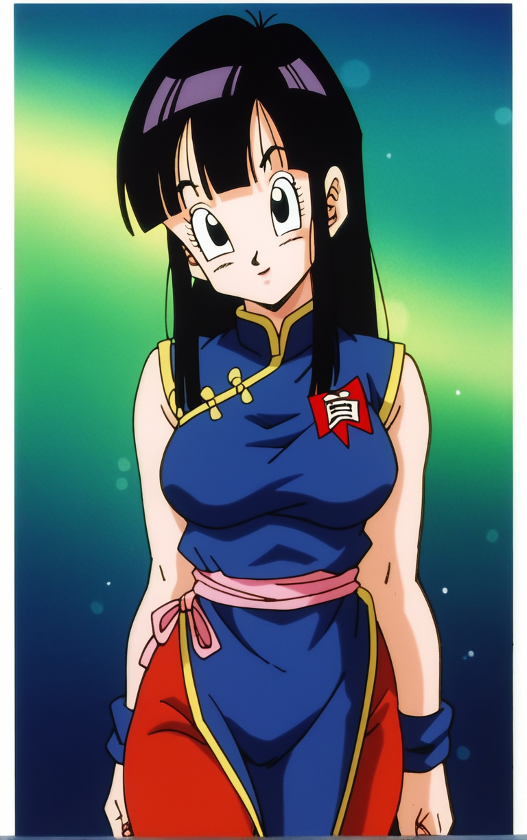 score_9, score_8_up, score_7_up, BREAK
ARTSTYLE_DragonBallZ_ownwaifu,  retro artstyle, 1990s \(style\), 
1girl, black hair, chi-chi \(dragon ball\), black eyes, blunt bangs, blunt sidelocks, china dress, chinese clothes, leg warmers, low-tied long hair, red pants, sleeveless, wristband, breasts, 
(portrait, head tilt, looking at viewer), white border, bokeh, <lora:PONY_STYLE_DragonBallZ_ownwaifu:0.8>, solo,