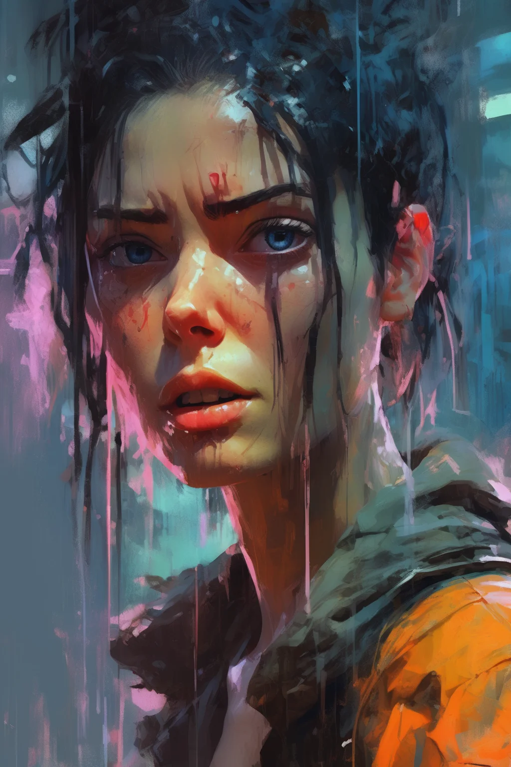 <lora:Sam Spratt Style:1>Sam Spratt Style - 8k elysium bladerunner jupiter rising 8k impasto ashley wood craig mullins banksy Francoise Nielly wasteland-future-madmax-burningman-fashionist ashley wood brightly colored drip thick rain scifi male alla prima guache acrylic posing swedish supermodel 8k neon accent lighting wealthy corpo elite billionare futuristic alla prima 8k ashley wood CIA 8k Futuristic-Logans Run sci-fi manga weapon cyborgbot inca samura Jamie Christopher Hewlett light-study-photoreal-thick-acrylic-impasto-painted-character-highly-detailed, glitch-border-color-accents, wet welcoming lipgloss and electric gaze of a moody posing emotional expression with mouth slightly parted with wet welcoming lipgloss and electric gaze of a moody posing character impasto-painted-light-study- character impasto-painted-light-study- come hither gorgeous intensely attractive japanese kitsurugi enforcer cyborg swedish supermodel cyborg ashley wood 8k tron Craig Mullins Banksy Graphitti Dave Mckean complimentary color mouseguard ashley wood 8k Avant Garde Apocalypse burningman epic moody Peter Mitchell Rubin designed Thieves World wizard cyborg sauron alla prima 8k masks complimentary neon color impasto ashley wood neon paint thick impasto hyper detailed paint texture brushstrokes drips splatters complimentary colored paint drips and brushstroke accents detailed lines and varying width edging style thick detailed pallette-knife paint-texture paint-brush-strokes, paint-depth neon dyed dreadlocks and mohawk 8k alla prima curious look wry smiling 8k alla prima light study acrylic exotic features swedish haute-couture supermodel avantgarde cyberpunk technovikinghair ruggedly handsome rogue aleksi briclot Brom alla prima graphitti banksy fullbody craig mullins aleksi briclot manga city 8k alla prima paramilitary Francoise Nielly complimentary colored paint drips and brushstrokes Jamie Christopher detailed lines varying width edging style glitchcore-neon-complimentary-colors-impasto cyberpunk alla prima photoreal impasto come hither posing electric steamy bedroom eyes alla prima swedish supermodel gritty BurningMan style character design 8k alla prima impasto Bright complimentary color neon accent lighting brush-strokes, paint-depth hyper detailed faces, craig mullins aleksi briclot manga cityscape out of focus glitch stunning color theory impasto wet streets, visible paint details specular highlights brush stroke depth, Golden ratio female swedish supermodel, fashionable action pose, complimentary colored paint drips brushstrokes swedish supermodel detailed lines varying width edging style thick detailed acrylic paint-texture visible-brush-strokes, paint texture and depth, hyper detailed faces, composition, magnetic mysterious expression moody pose, hyperreal-highly-detailed, Full Portrait detailed lines and varying width edging style thick detailed pallette-knife paint-texture paint-brush-strokes, paint-depth sci-fi manga stunning composition, magnetic character presence mysterious expression intense gaze, hyperreal-highly-detailed, thick paint strokes neon-glitch-lighting glitch-wet-textured-paint-colors-in-background-Impasto-guache acrylic painted-visible-brushstrokes, pore-level-detail-visible-brushstrokes-specular-,light-study-photoreal-thick-acrylic-impasto-painted-character-highly-detailed, cinematic-atmosphere, cinematic-view, cinematic-lighting, hyperrealism, highly-detailed, dramatic-lighting, thick detailed paint strokes, pore-level-detailed-brushstrokes, fill-light-on-eyes,rim-light-on-character, Key-light-on-character, detailed-eyes-dilated-pupils-detailed-gorgeous-eye-iris-color-specular-anime-eye-details, Realistic-face-details-eye-iris-details-and-dilated-pupil-details-specular-eye-highlight-lip-specular-highlight neon-glitch-accent-highlight-photoreal-sci-fi-setting and costume impasto acrylic painted Hair Model Fashion Week come hither stunning expression mystery mischief gaze light study full body