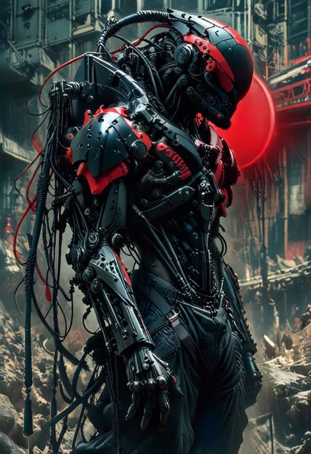 a neon red carbon soldier at night, edgy enough for a metal album cover, dynamic, <lora:- iLL - the_edgy_mech_V2.0-step000013500:0.4>, <lora:- iLL - master_of_slob_omnom_V1.0-step00011500:.8> <lora:noobai_vpred_1_blending_v1:0.8> <lora:Far_Future_Sketch_Illustrious__Pony:0.8>cybervision.