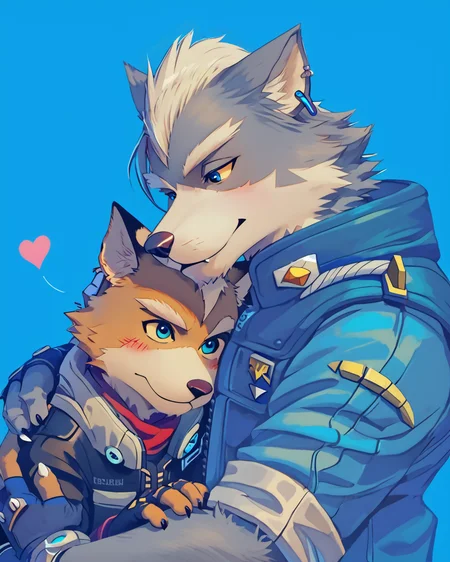 "young_adult_male, anthro_male, emotional, soft_expression, blushing, hugging, short_hair, blue_eyes, tiger_stripes, affectionate_pose, jacket, cute, tender_moment, pastel_colors, gentle_lighting, simple_background, anime_influence, artist: furry, clean_lines, soft_shading, semi_realistic"
zPDXL3
<lora:Concept Art Twilight Style SDXL_LoRA_Pony Diffusion V6 XL:0.6> concept art, realistic,
<lora:add-detail-xl:0.6>
<lora:Fox_McCloud_Pony:0.8> Fox mccloud
<lora:Wolf_ODonnell:0.8> Wolf O'Donnell, Red Eye, Right Eyepatch, Pink Kerchief, Purple Sleeveless Jacket, Black Bodysuit, Purple Fingerless Gloves, Metal Boots, Gold Buckle