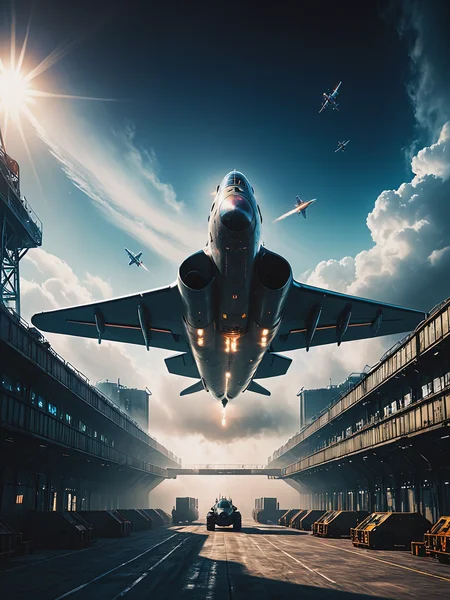 impactful color paint of (futuristic:1.5) a huge military factory made of steel, glass, fog, sun, in the clouds, , futuristic military planes, moody tones, old book style ink cover illustration, on parchment    <lora:Bold_Pop:0.5>  highly detailed, vibrant colors , 8k, sharp, professional, clear, high contrast, high saturated, , vivid deep blacks, crystal clear